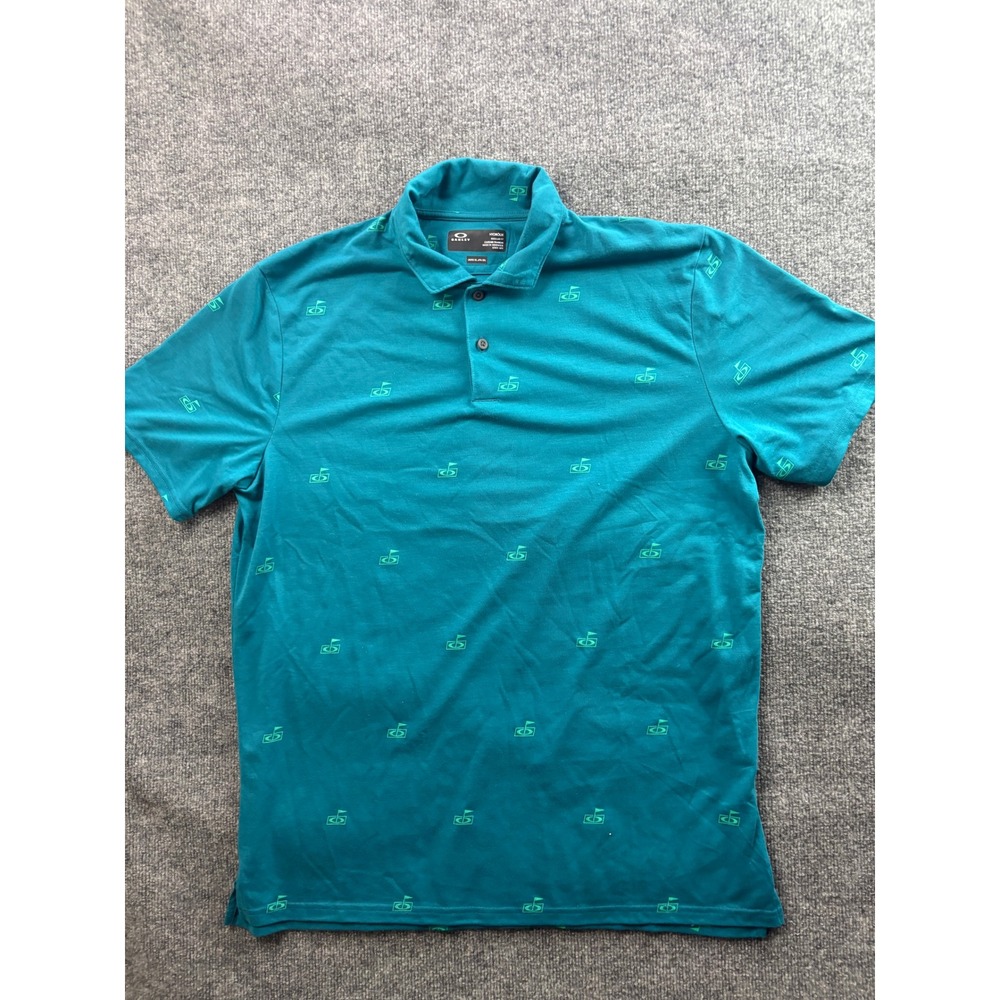 Oakley Golf Polo Mens XL Teal Hydrolix Short Sleeve Flag Print Shirt